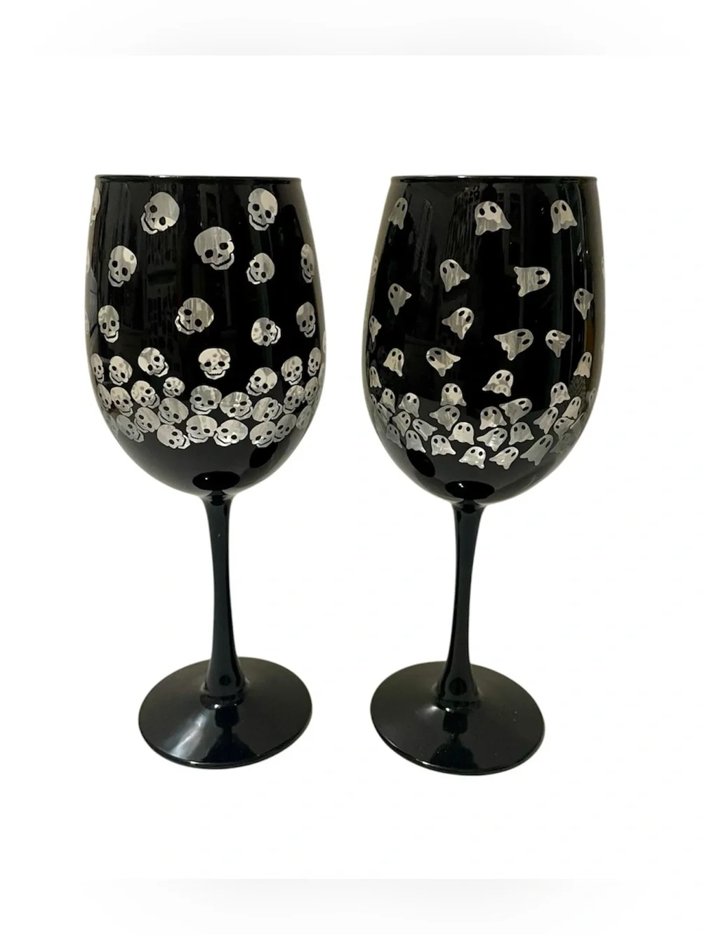 Halloween Skulls & Ghosts Two Tone Wine Glass - Set of 2